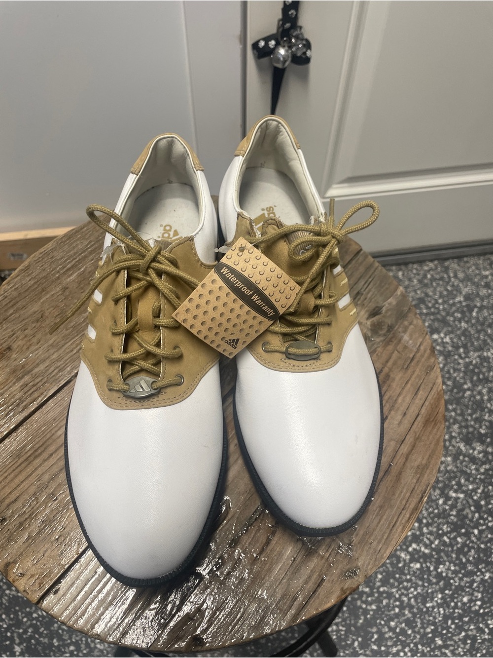 Adidas Torsion White and Gold Golf Shoes - Waterproof, 10